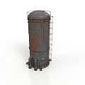 Industrial Cylindrical Metal Equipment With Rusted Surface Ladder And Top Railing
