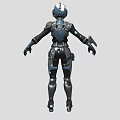 Humanoid Smart Machine Equipped with Blue and Black Armor Helmet and Weapon