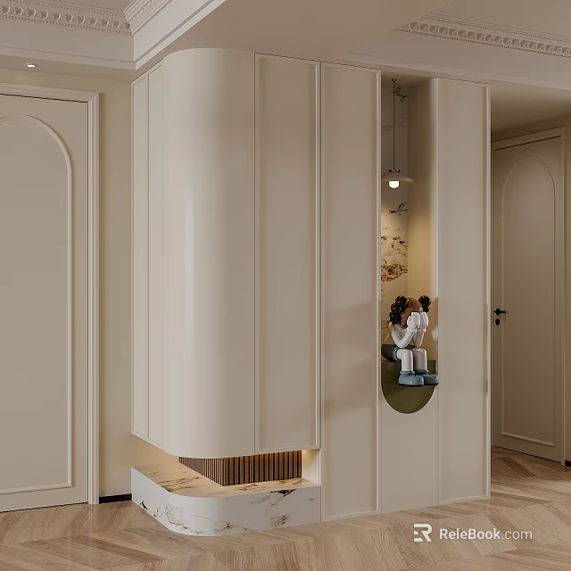Sleek Modern Shoe Cabinet Design For Entryway With Built In Storage And Mirror Accent 3d model 