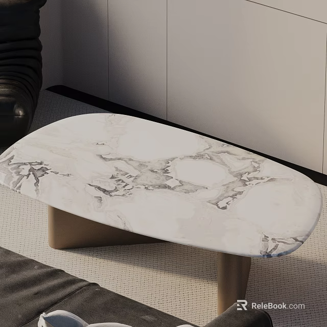 Modern Living Room Sofa and Coffee Table Set with Black Leather and Marble Top 3d model 
