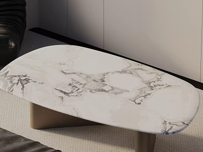 Modern Living Room Sofa and Coffee Table Set with Black Leather and Marble Top 3d model