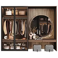 Elegant Modern Closet Interior With Hanging Clothes Storage Shelves Round Mirror Bags And Shoes