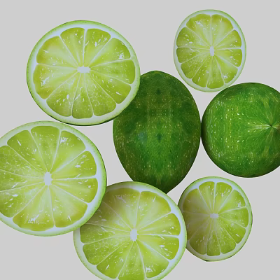 Fresh Green Limes Showcasing Whole And Sliced Pieces With Vibrant Green Color 3d model