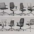 Ergonomic Modern Office Chairs With Mesh Backs Various Styles Gray And White 3d model