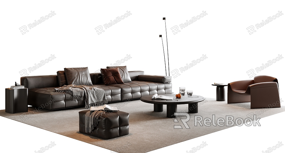 Modern Italian Sofa Coffee Table Combination Leather Sofa Multi-person Sofa Single Sofa Combination Coffee Table Floor Lamp Side Table Sofa Stool model