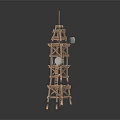 Tall Wooden Communication Tower With Antennas And Metal Equipment Structure