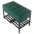 Stylish Entryway Design Featuring Green Upholstered Bench Black Metal Frame And Lower Shelf
