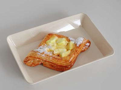 Delicious Puff Pastry Dessert With Apple Filling And Powdered Sugar On Beige Plate 3d model