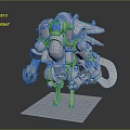 Mechanical Creature Character 3D Model With Armor And Weapon On Base 3d model