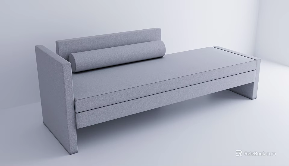 Modern Minimalist Gray Fabric Sectional Sofa With Simple Backrest Design 3d model