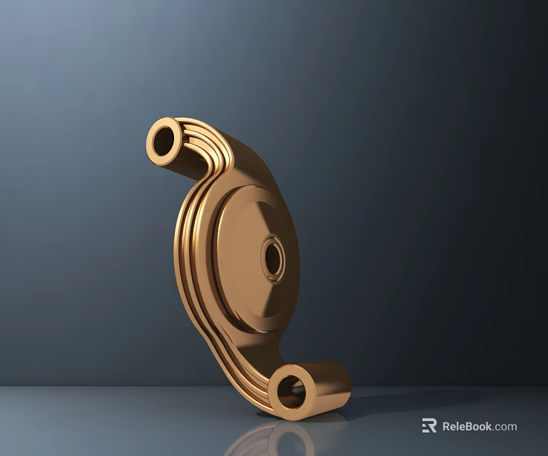Golden Metal Component for Road Infrastructure with Curved Structure and Multiple Holes 3d model 