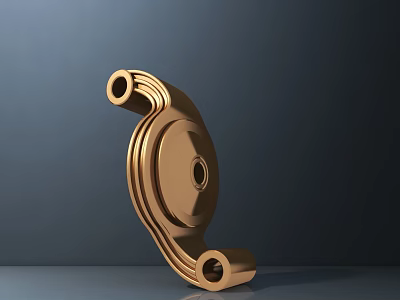 Golden Metal Component for Road Infrastructure with Curved Structure and Multiple Holes 3d model