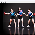 Four Women in Sportswear Holding Table Tennis Rackets Striking Dynamic Hitting Poses Against Black Background