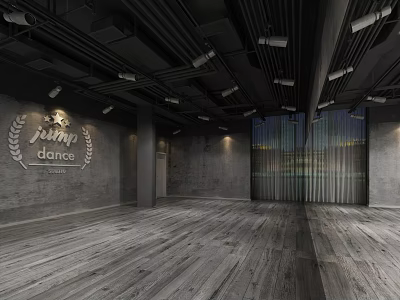 Jump Dance Fitness Studio With Wooden Floor Large Windows And Gray Walls 3d model