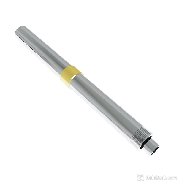 Silver Cylindrical Metal Rod With Yellow Band And Threaded End 3d model 