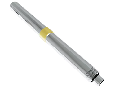 Silver Cylindrical Metal Rod With Yellow Band And Threaded End 3d model
