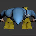 Shark Themed Diving Character Design With Yellow Fins And Blue White Suit