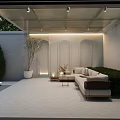 Modern Outdoor Courtyard Garden With Lattice Roof Seating Steps And Green Plants