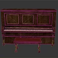 Vintage Brown Wooden Piano With Red Upholstered Stool For Home Living Space
