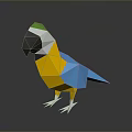 Low Poly Parrot with Blue Yellow Green and White Feathers in 3D Geometric Design
