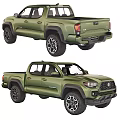 Green Toyota Tacoma Pickup Truck Front And Rear Exterior Views