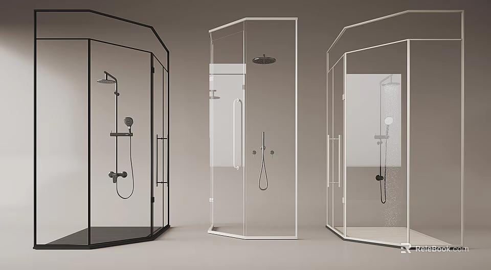 Modern Glass Shower Sauna Enclosures With Three Different Styles And Fixtures 3d model 