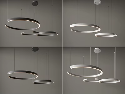 Modern Circular Ring Chandeliers In Black And Silver Hanging For Interior With Multiple Rings 3d model