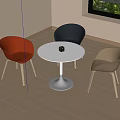 Modern Round White Dining Table with Colorful Cube and Three Chairs by Window 3d model