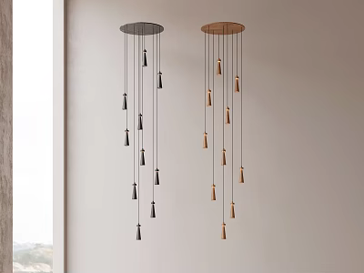 Modern Two Tone Chandeliers With Multiple Hanging Pendant Lights In Bright Interior 3d model