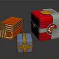 Set Of Three Colorful Decorative Cube Boxes With Wooden And Metallic Details