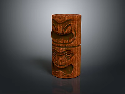 Natural Landscape Featuring Wooden Totem Pole With Two Stacked Face Carvings And Reflection 3d model