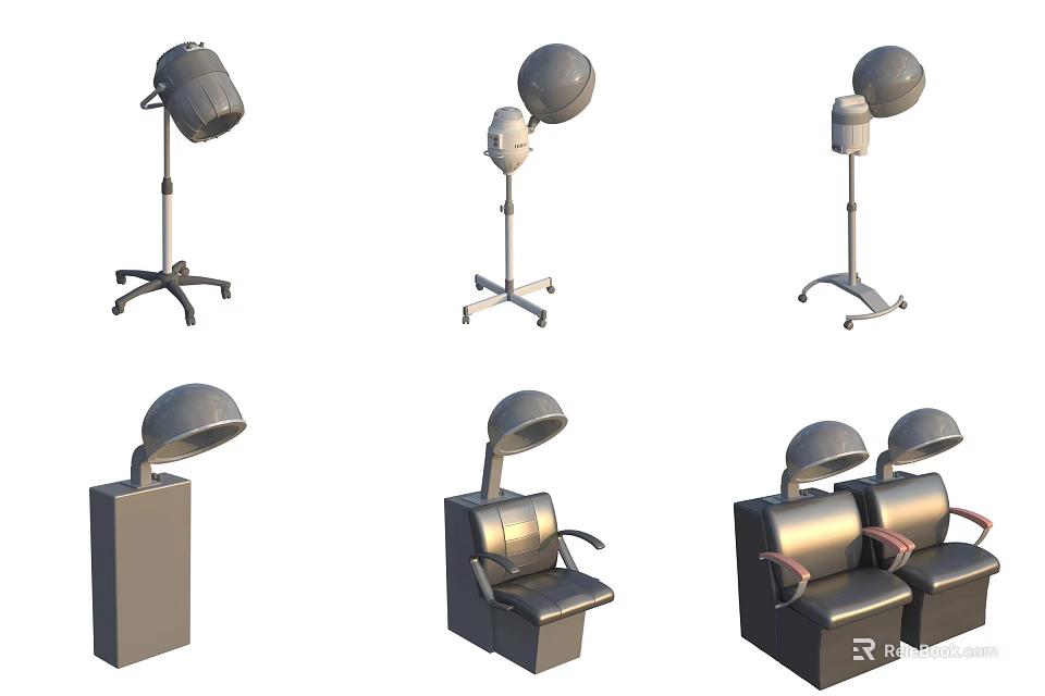 Professional Salon Commercial Equipment With Hair Dryer Stands And Styling Chairs 3d model 