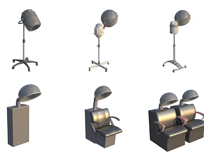 Professional Salon Commercial Equipment With Hair Dryer Stands And Styling Chairs 3d model