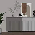 Modern Striped Console Table with Green Plants Vase CHANEL Book and Decorative Art