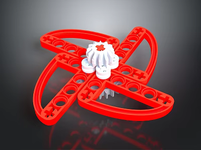 Red Mechanical Weapon Structure With Central Gear And Circular Hole Design 3d model