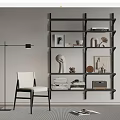 Minimalist Modern Wall Mounted Bookshelf With Books Sculptures Frames And Decorative Items