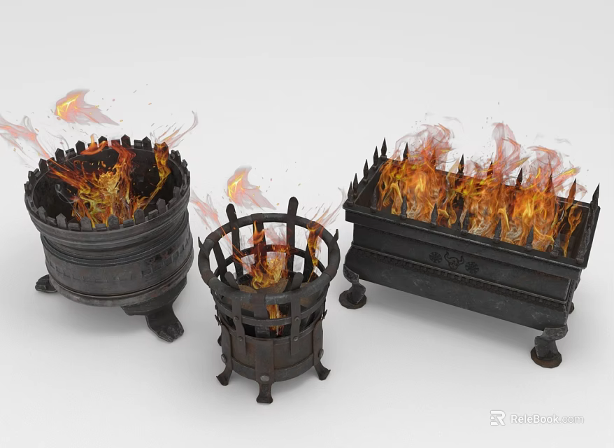 Decorative Metal Fire Pits With Burning Flames And Intricate Designs 3d model 