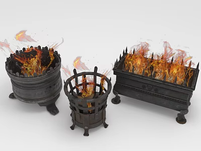 Decorative Metal Fire Pits With Burning Flames And Intricate Designs 3d model
