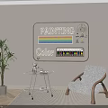 Creative Wall Decor With Painting Lettering Rainbow Color Strips and Decorative Elements In Living Room