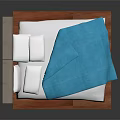 Modern Double Bed With Gray Headboard Wooden Frame White Pillows White Duvet And Blue Blanket