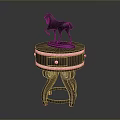 Brown Wooden Side Table With Round Top Drawer And Black Horse Figurine