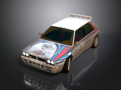Martini Racing Themed Race Car With Blue Red Stripes And Sponsor Logos 3d model