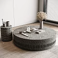 Modern Round Gray Coffee Table With Vase Books And Side Table In Interior 3d model