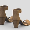 Brown Open Toe High Heel Sandals With Ankle Strap Block Heel And Patterned Insole 3d model