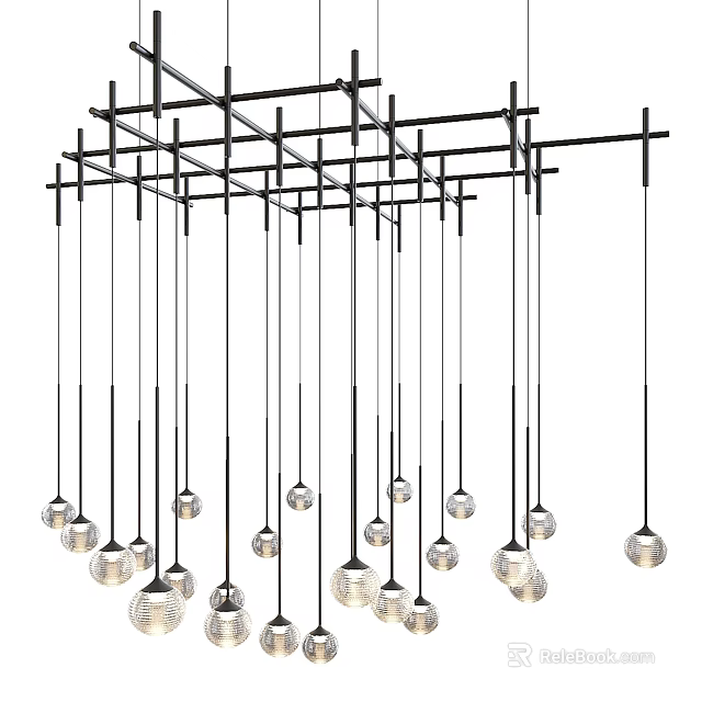 Modern Contemporary Hanging Pendant Lights With Metal Geometric Frame And Spherical Glass Shades 3d model 