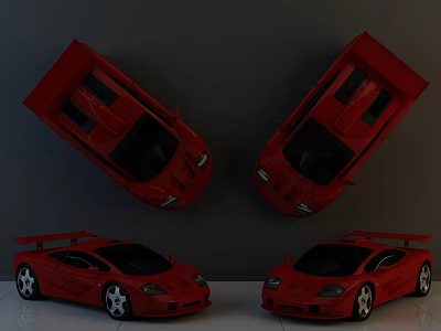 Four Red Sports Cars Shown In Top And Front View Angles 3d model