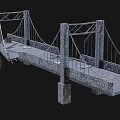 Detailed 3D Model of Broken Stone Arch Bridge With Damaged Structure