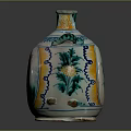 Plant Patterned Colorful Ceramic Vase With Green Leaves Blue Yellow Designs And Two Handles