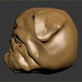 Golden Shiny Pug Head Sculpture With Smooth Surface And Dark Background