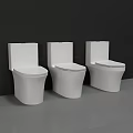 Three White Toilets Placed Side by Side Against Dark Wall With Gray Floor 3d model